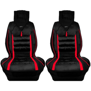 أغطية مقاعد السيارة المبطنة باللونين الأسود والأحمر (قطعتان) - متوافقة مع الوسادة الهوائية، سهلة التركيب، أغطية مقاعد أمامية مع جيوب تخزين للسيارات وسيارات الدفع الرباعي والسيارات ذات الباب الخلفي