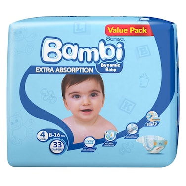 Sanita Bambi Diaper Large Size 4 8-16kg 33 Count