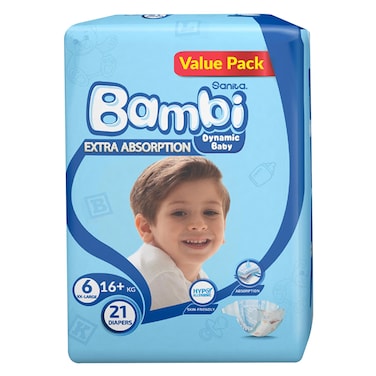 Sanita Bambi Baby Diapers Value Pack XX Large Size 6, 21 Count, 18+kg