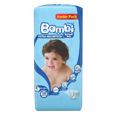 Sanita Bambi Diaper Large Size 4+ 10-18kg 58 Count