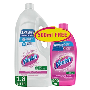 Vanish Liquid Fabric Stain Remover 1.8L for Whites + 500ml Free for Coloured &amp; White Clothes