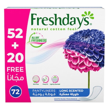 Freshdays Natural Cotton Feel Long Scented Pantyliners 72 Count