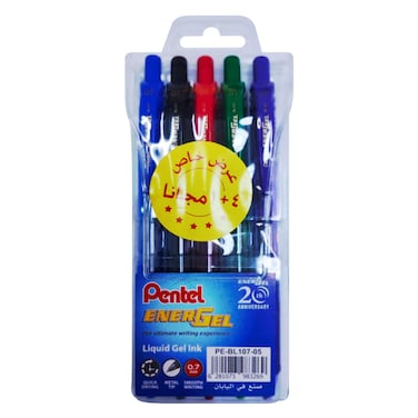 Pentel Energel Metal Tip Liquid Gel Ball Pen Multicolour 0.7mm 5 PCS