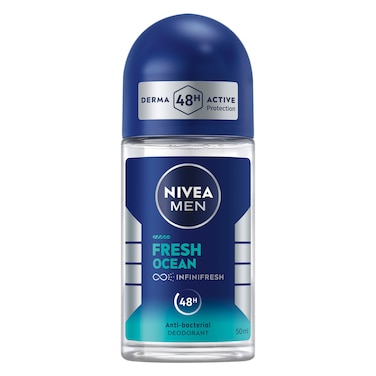 NIVEA MEN Deodorant Roll-on for Men, 48h Protection, Fresh Ocean Aqua Scent, 50ml