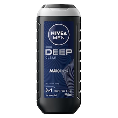 NIVEA MEN 3in1 Shower Gel, DEEP, Micro-Fine Clay, Woody Scent, 250ml