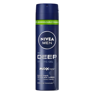NIVEA MEN Shaving Gel, DEEP Clean Shave Antibacterial Black Carbon, 200ml
