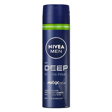 NIVEA MEN Shaving Foam, DEEP Smooth Shave Antibacterial Black Carbon, 200ml