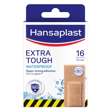 Hansaplast Extra Robust Waterproof Textile Plasters, Durable and Waterproof Plasters with Extra Strong Adhesion, Flexible and Breathable Wound Plasters 16 Strips