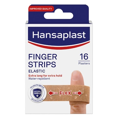 Hansaplast Extra Flexible Finger Strip Plasters, Flexible and Durable Plasters for Fingers, Stretchy Fabric Plasters, Plasters Waterproof, 16 Strips