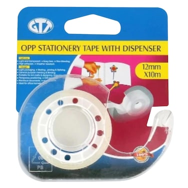 جي تي تي شريط لاصق مع موزع 12 مم × 10 م شفاف