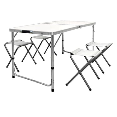 Campmate Folding Table With Chairs Silver Pack of 4