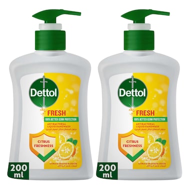 Dettol Fresh Liquid Handwash Pump, Citrus &amp; Orange Blossom Scent, 200ml x 2