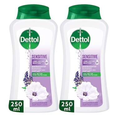 Dettol Sensitive Shower Gel &amp; Body Wash, Lavender &amp; White Musk Scent, 250ml x 2