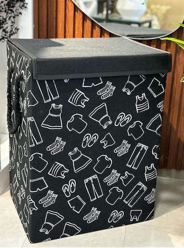 سلة غسيل قماش قابلة للطي مع مقابض غطاء وحبال