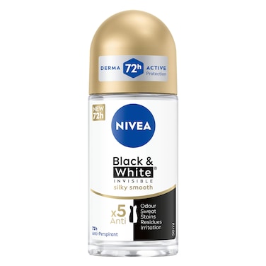 NIVEA Antiperspirant Roll-on for Women, 48h Protection, Black &amp; White Invisible Silky Smooth Shaving, 50ml
