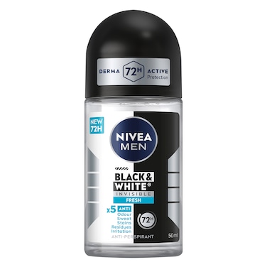 NIVEA MEN Antiperspirant Roll-on for Men, 48h Protection, Black &amp; White Invisible Fresh, 50ml