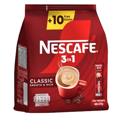 نسكافية 3 في 1 - 20 جرام × 30 + 10 مجانا 