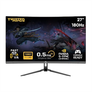 Twisted Minds TM27FHD180VA Eclipse Series, Curved 27 Inch, 1920x1080p FHD VA Panel, 165/180hz Refresh Rate, HDMI 2.1, 0.5 Response Time, HDR Black Gaming Monitor