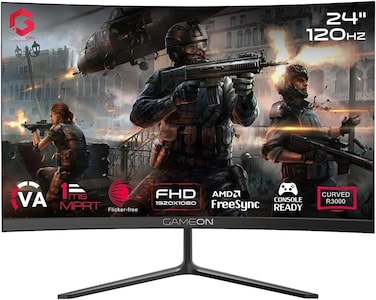 GAMEON 24&rdquo; Curved Gaming Monitor - FHD 1080p, 120Hz, 1ms MPRT, FreeSync, VRR, HDMI 2.1 + VGA, Built-In Speakers, Smooth Console &amp; PC Gameplay, VESA Mount, 100% sRGB, Low Input Lag