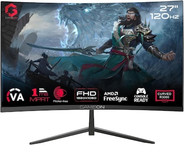 GAMEON 27&rdquo; Curved Gaming Monitor - FHD 1080p, 120Hz, 1ms MPRT, FreeSync, VRR, HDMI 2.1 + VGA, Built-In Speakers, Smooth Console &amp; PC Gameplay, VESA Mount, 100% sRGB, Low Input Lag