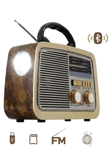 Denx محمول Hi-Fi Radio 3 Channels FM - AM - SW ذهبي/Brown/أسود بلوتوث Aux Tf Card USB Flash Disk