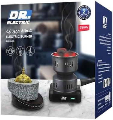 DR.ELECTRIC Electric Charcoal Stove DR650C, 650W, 220-240V, Black, with Handle, for Home and Trip Use
