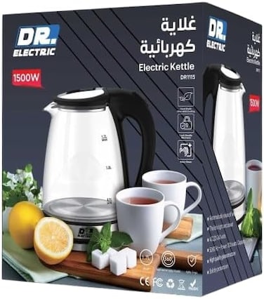 DR.ELECTRIC Glass Electric Kettle, 1.7L, 1500W, Heat Resistant Glass, DR1115