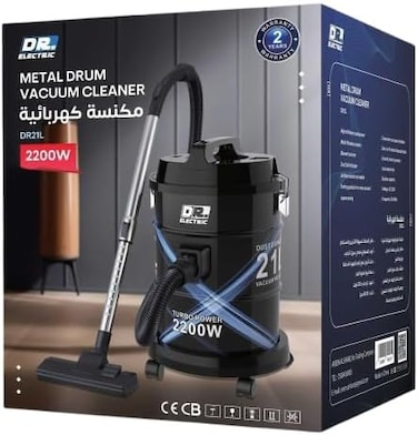 DR.ELECTRIC Metal Vacuum Cleaner 2200W, 21L, Multistage Filtration System, Telescopic Tube, Black and Blue, DR21L

