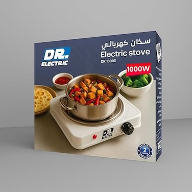 موقد كهربائي حلزوني، 1000 واط، أبيض، موقد فردي محمول مع تحكم بدرجة الحرارة، موديل DR.10003
