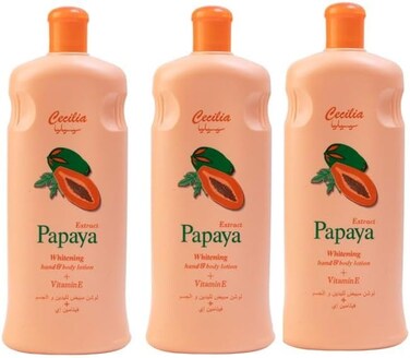 Papaya Whitening Hand &amp; Body Lotion Orange 600ml 3 Count Cecilia