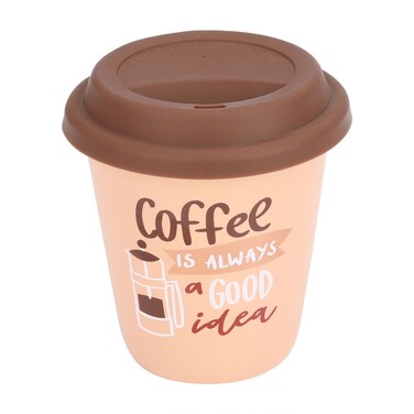 فنجان قهوة من البورسلين بغطاء سيليكون