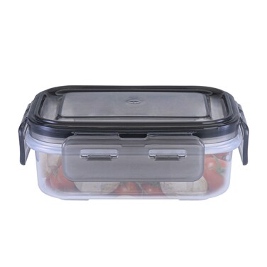عبوة طعام بلاستيكية مستطيلة رمادية، 270 مل