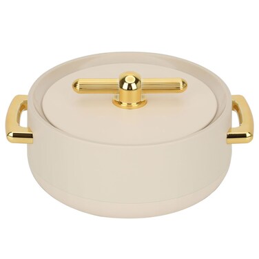 عبوة طعام مستديرة باللون البيج الفاتح بمقبض ذهبي، 150 مل
