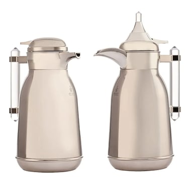 ترمس فضي من الفولاذ المقاوم للصدأ بمقبض أكريليك ، قطعتين