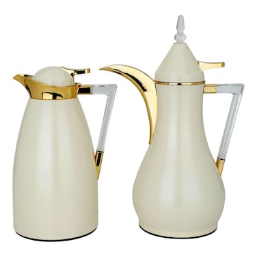 طقم ترمس لؤلؤة مها غير لامع بمقبض شفاف من قطعتين