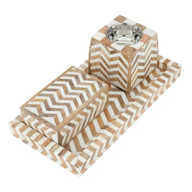 Wooden Incense Set, 3 Pieces - Beige and White