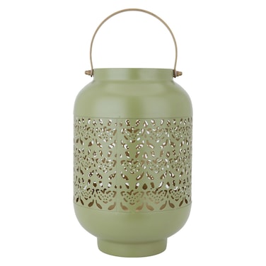 حامل شموع فولاذي بمقبض ذهبي ، كبير - أخضر زيتوني