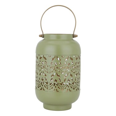 حامل شموع فولاذي بمقبض ذهبي من السيف غاليري، 10×10×19 سم، صغير - أخضر زيتوني