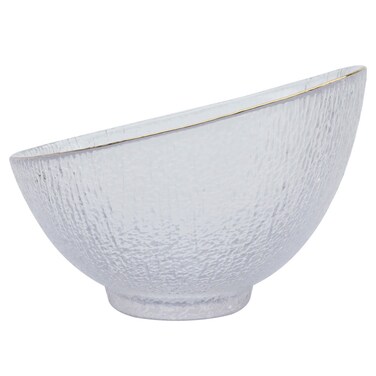 Al Saif Gallery glass bowl, 12.2 x 7.7 x 17.5 x 6.6 cm, slanted design - transparent