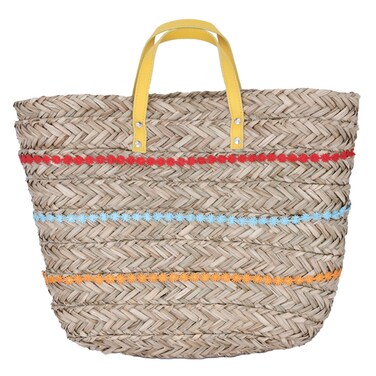 شنطة ترامس خوص بخطوط ملونة