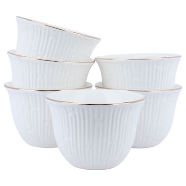 طقم من فناجين القهوة العربية المضلعة من البورسلين الأبيض، 12 قطعة