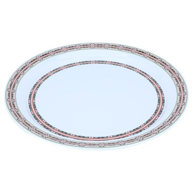 صحن ميلامين، 40 سم، دائري، نمط عسيري - أبيض