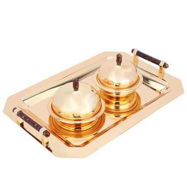Serving Tray Set with Bowls, Saif Gallery, 3 Pieces - Gold