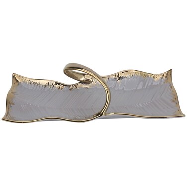 صينية تقديم من البورسلين مع تقليم ذهبي ، مقبض - بنفسجي ، 34x16x3 سم