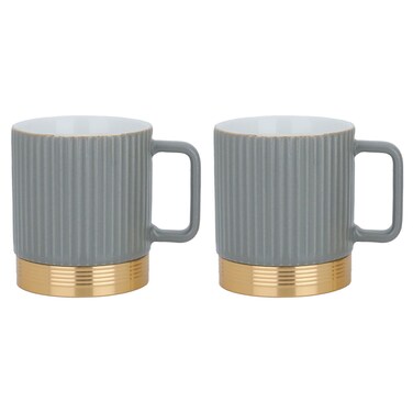Gray porcelain tea cup set with gold base 2 pieces