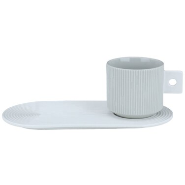 طقم أكواب شاي سيراميك من سيف غاليري، 2 قطعة، صحن - أبيض