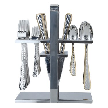 طقم ملاعق من الستانلس ستيل 30 قطعة مع حامل - فضي