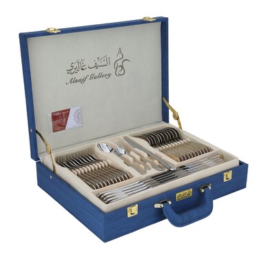 طقم ملاعق استيل بنقش شنطة جلد أزرق 72 قطعة