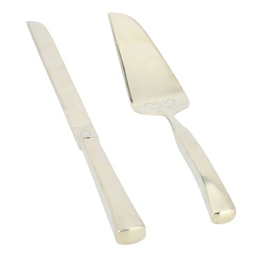 سيف جاليري 6/9 بوصة سيرفر كيك فولاذي، نمط فراشة، 2 قطعة - ذهبي