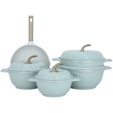 Light Green Korean Pots Set With Granite Handle, 9 Pieces